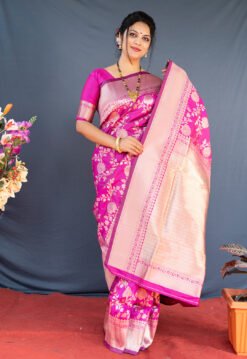Pink Colour Thankar  Soft Silk  With Gold Jari Saree