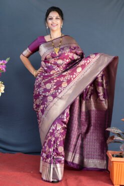 Purple Colour Thankar  Soft Silk  With Gold Jari Saree