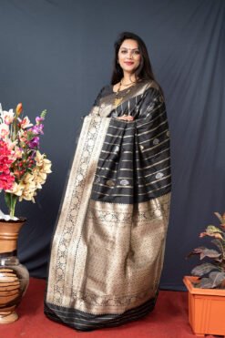 Black Colour Zumkhi  Pure Silk Banarasi With Gold Jari Saree