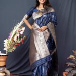 Blue Colour Zumkhi  Pure Silk Banarasi With Gold Jari Saree