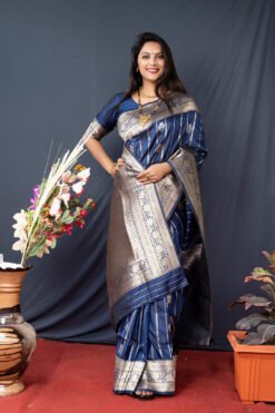 Blue Colour Zumkhi  Pure Silk Banarasi With Gold Jari Saree