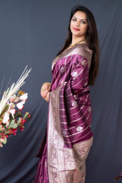 Purple Colour Zumkhi  Pure Silk Banarasi With Gold Jari Saree