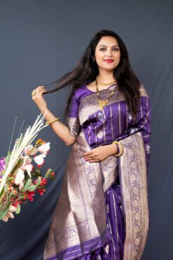 Royal Blue Colour Zumkhi  Pure Silk Banarasi With Gold Jari Saree