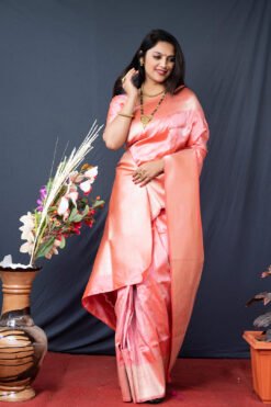 Orange Colour Zumkhi Pure Silk Banarasi With Gold Jari Saree