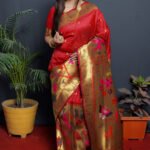 Red Colour Garden Paithani Pure Silk  With Gold Jari Saree
