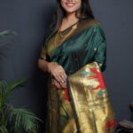 Geen Colour Garden Paithani Pure Silk  With Gold Jari Saree