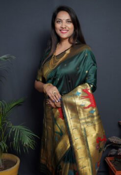 Geen Colour Garden Paithani Pure Silk  With Gold Jari Saree