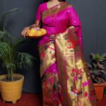 Pink Colour Garden Paithani Pure Silk  With Gold Jari Saree