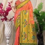 Orange Colour Mor Bangdi Pure Silk  With Gold Jari Saree