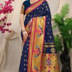 Blue Colour Mor Bangdi Pure Silk  With Gold Jari Saree