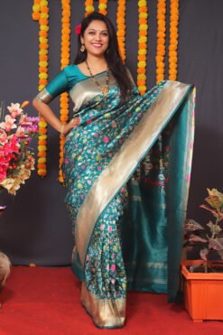 Morpich Color Fituri Pure Silk  With Gold Jari Saree