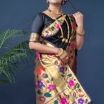 Black Color Maharani Pure Silk  With Gold Jari Saree