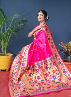 Pink Color Maharani Pure Silk  With Gold Jari Saree