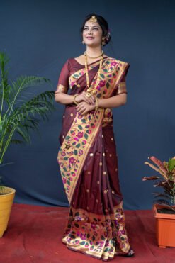 Maroon Color Maharani Pure Silk  With Gold Jari Saree