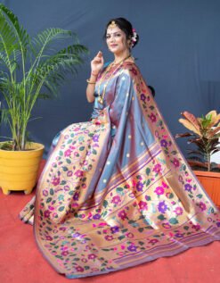 Morpich Color Maharani Pure Silk  With Gold Jari Saree