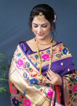 Purple Color Maharani Pure Silk  With Gold Jari Saree