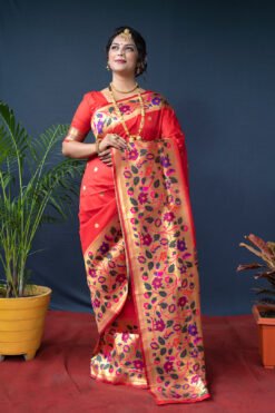 Red Color Maharani Pure Silk  With Gold Jari Saree