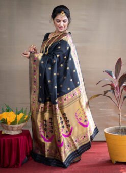 Black Color Maharani Soft Silk  With Gold Jari Saree