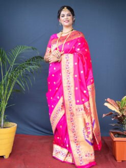 Pink Color Maharani Soft Silk  With Gold Jari Saree