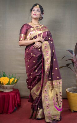 Maroon Color Maharani Soft Silk  With Gold Jari Saree