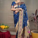 Blue Color Maharani Soft Silk  With Gold Jari Saree