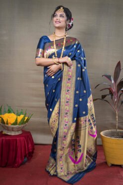 Blue Color Maharani Soft Silk  With Gold Jari Saree