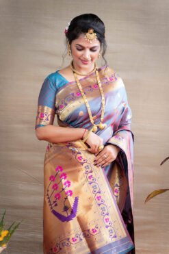 Morpich Color Maharani Soft Silk  With Gold Jari Saree