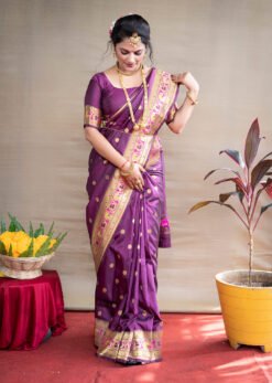 Purple Color Maharani Soft Silk With Gold Jari Saree