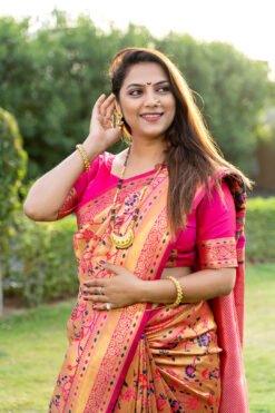 Pink Color Pareeniti Pure Silk  With Gold Jari Saree