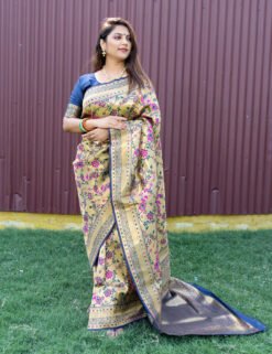 Blue Color Pareeniti Pure Silk  With Gold Jari Saree