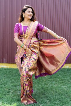 Purple Color Pareeniti Pure Silk  With Gold Jari Saree