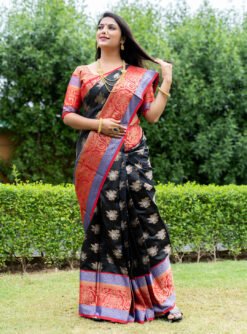 Black Colour Royal Kanan Soft Silk  Rich Contrast Zari Saree