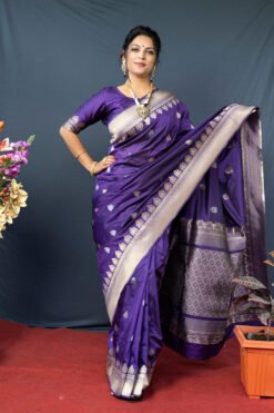 Royal Blue Colour Zumkhi  Soft Silk With Gold Jari Saree