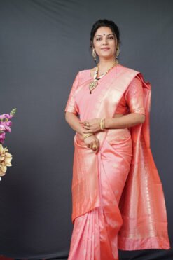 Orange Colour Zumkhi Soft Silk With Gold Jari Saree