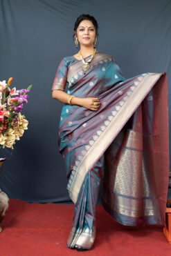 Morpich Colour Zumkhi Soft Silk With Gold Jari Saree